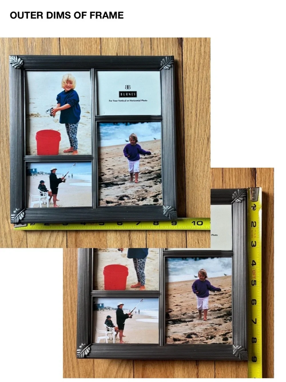 NIB Burnes®️Photo Collage Frame, Silver tone metal, 9x9 in.  MISSING GLASS